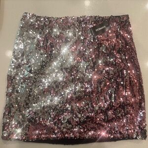 Express Sequin Ombre Mini Skirt - Pink & Silver
